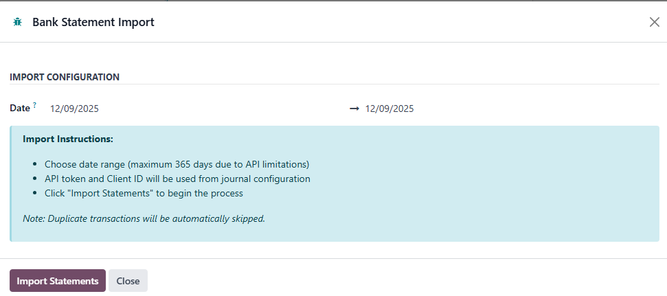 Import period selection window