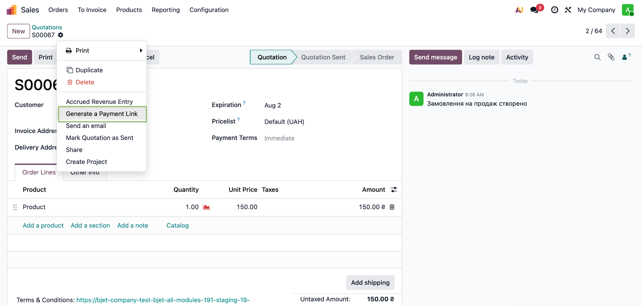 Create a Payment Link action