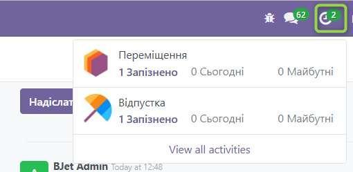 Activity summary dropdown showing overdue reminders