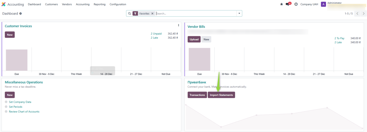 Import button on dashboard
