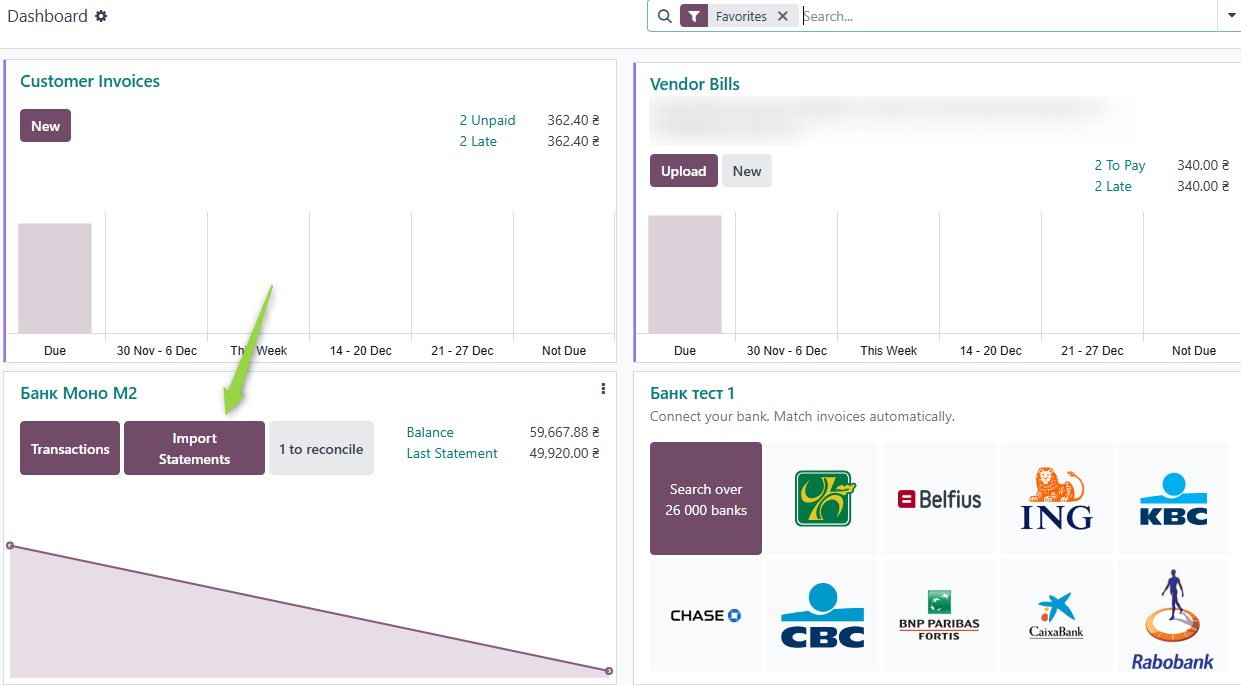 Import button on dashboard