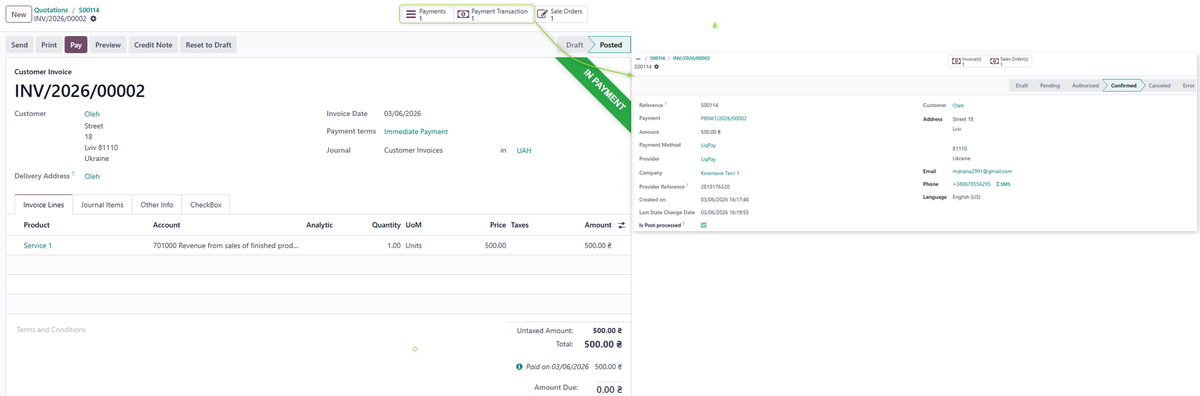 Invoice overview and related payment