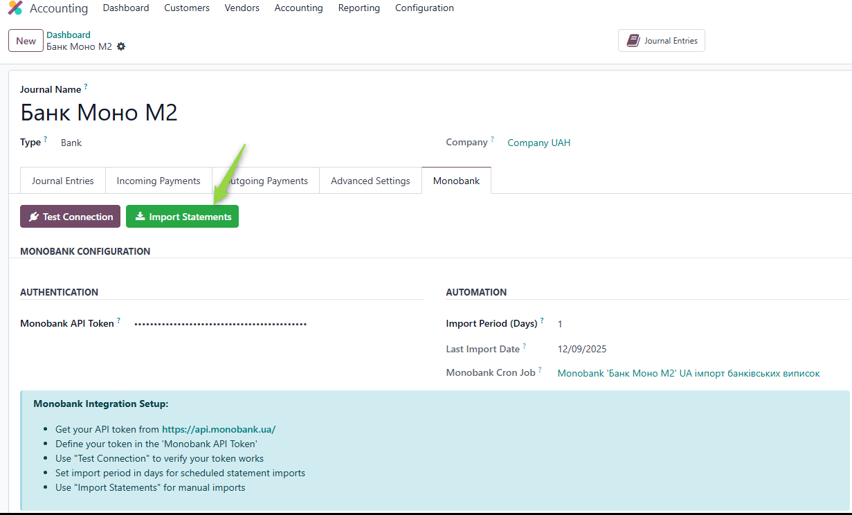 Import button in journal