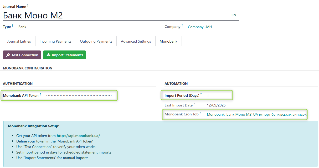 Journal with configured cron