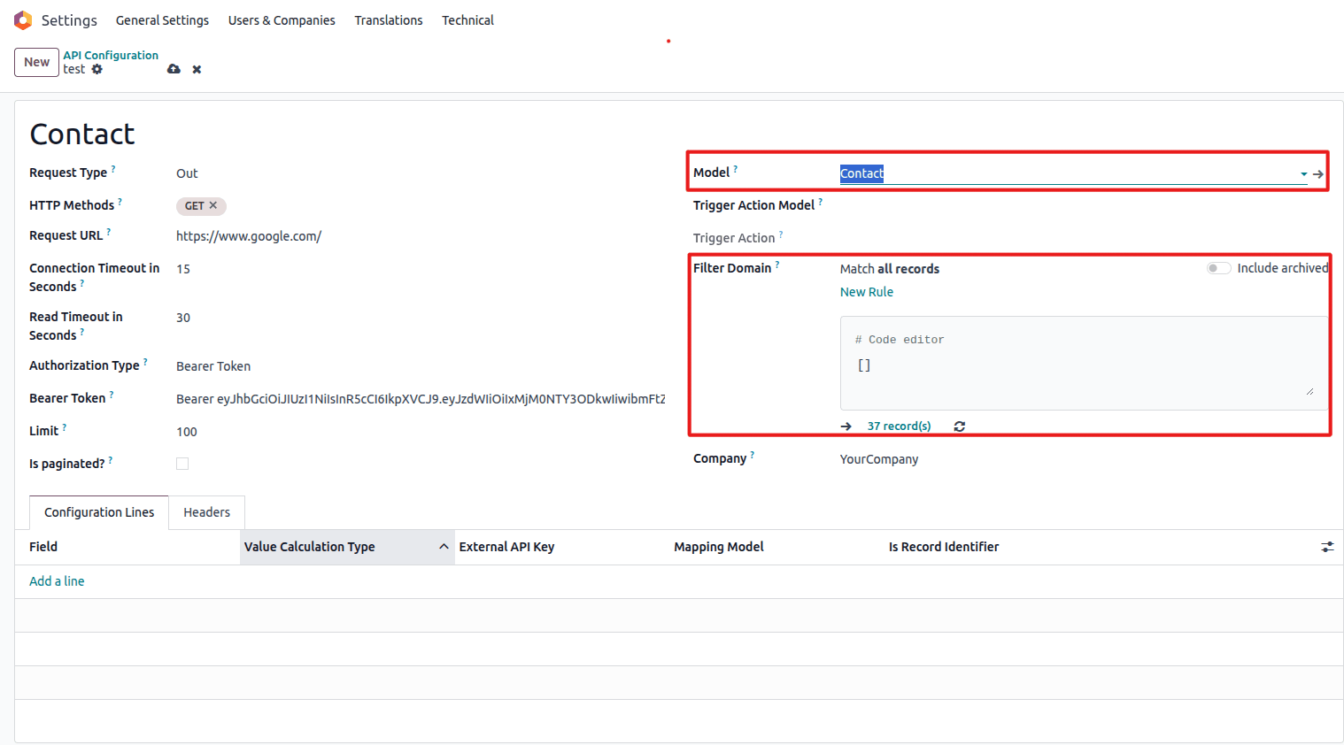 Filter Domain Configuration