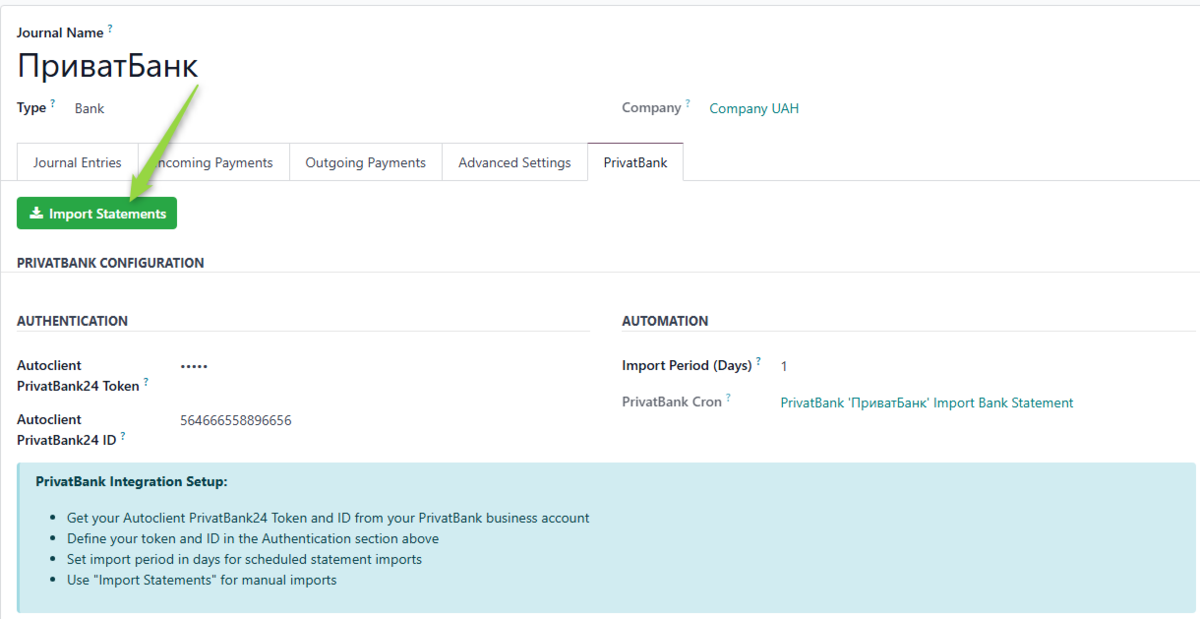 Import button in journal
