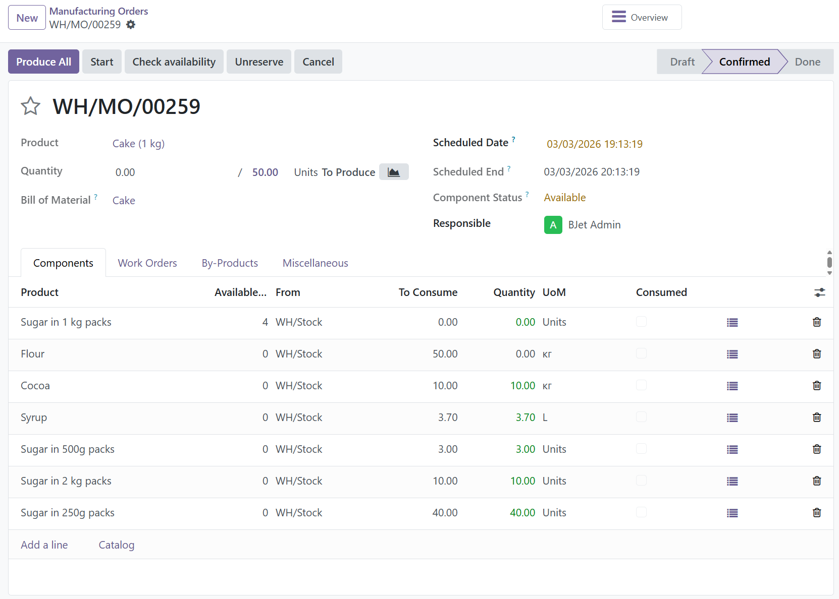 Manufacturing Order with substituted components