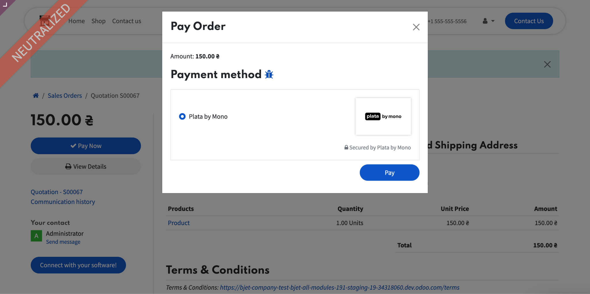 Payment page with Plata by Mono selected