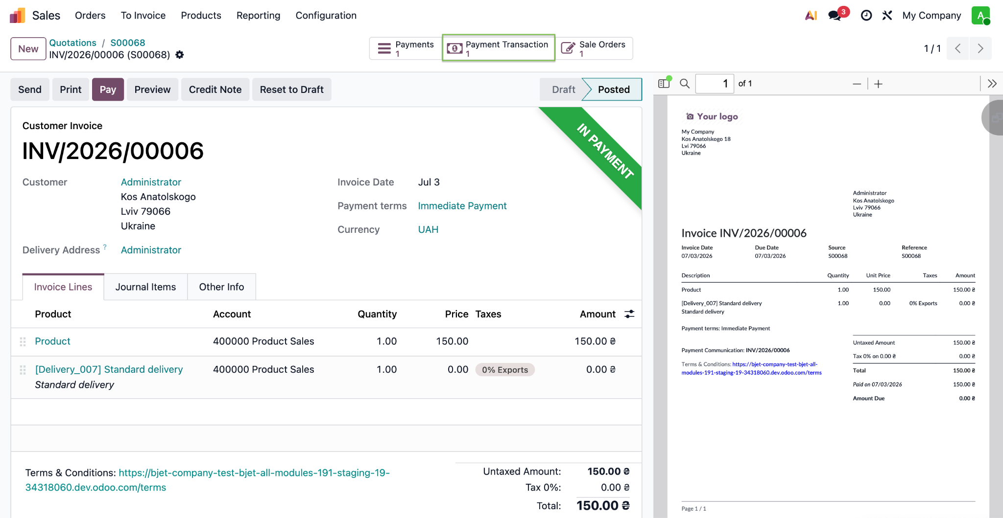 Payment Transaction reachable via smart buttons
