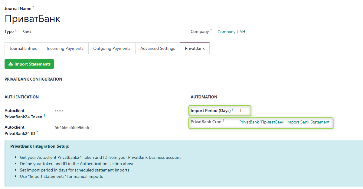 Journal with configured cron
