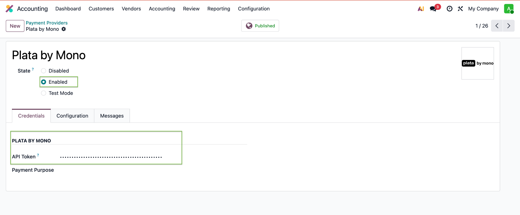 Provider status changed to Published