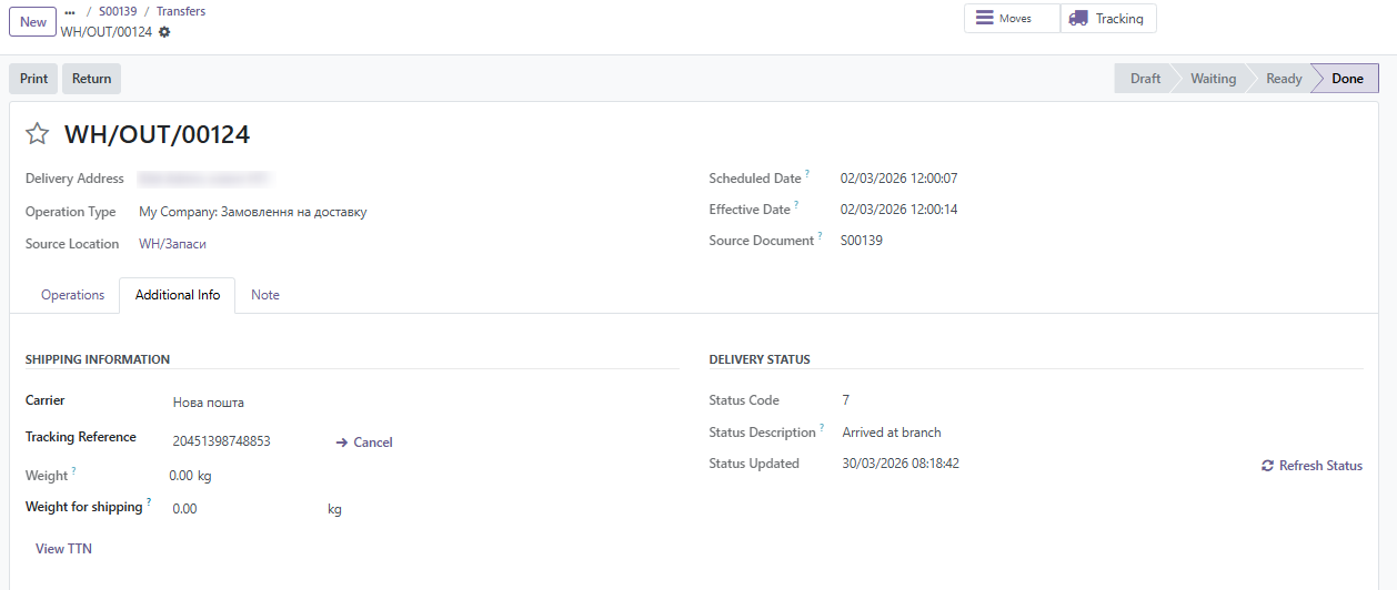 Transfer actions for the Express Waybill