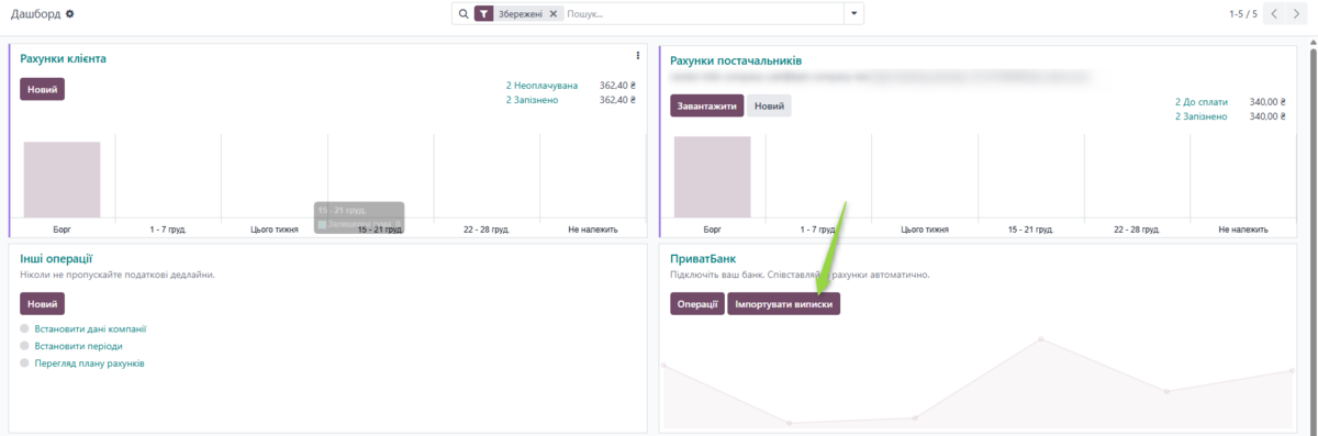 Кнопка імпорту на дашборді